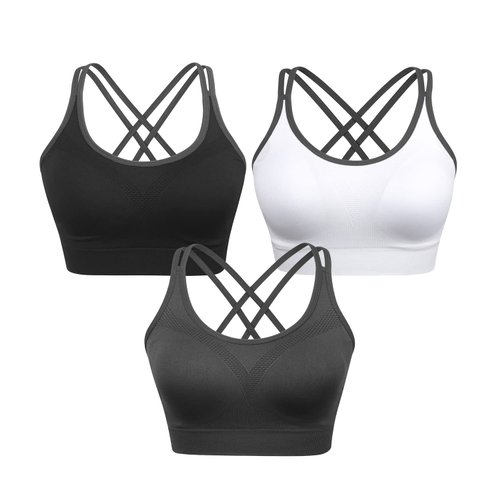 VEQKING Women's Sports Bra Strappy Cross Back Workout Yoga Bra Comfortable Seamless Wireless Plus Size Sport Bras