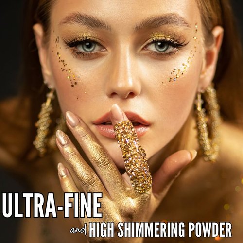 Mynena Yellow Gold Highlighter Makeup Illuminator Face & Body Luminizer Powder | Dazzling Glitter Glow | Perfect for Parties and Festivals