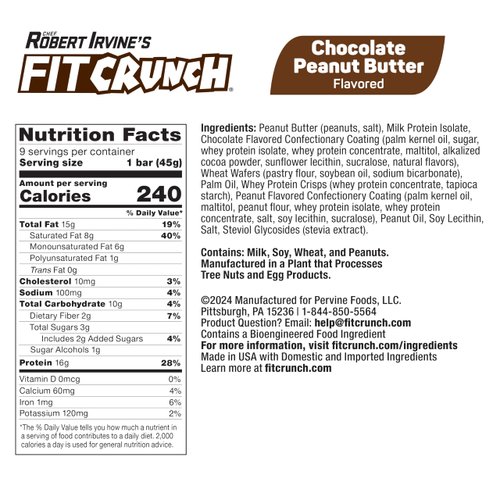 FITCRUNCH Wafer Protein Bars, Designed by Robert Irvine, 16g of Protein & 3g of Sugar (9 Bars, Chocolate Peanut Butter)
