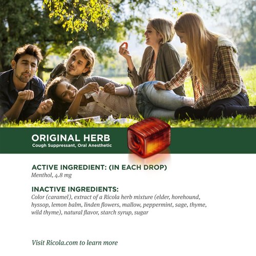 Ricola Original Swiss Herb Cough Suppressant Throat Drops, 21 Drops, Fights Coughs Naturally, Soothes Throats, Naturally Soothing Relief
