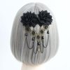 Gothic Vintage Black Lace Rose Flower Hair Clip With Pearl Chain Tassels Hair Barrettes for Women Princess Headwear