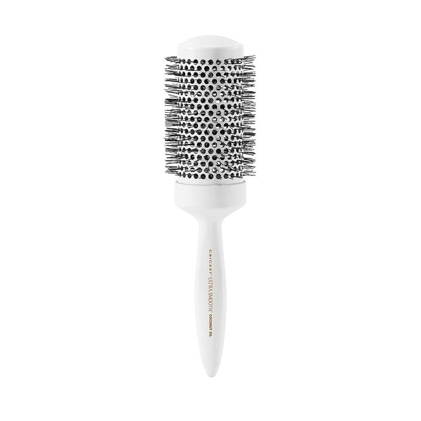 Cricket Ultra Smooth Coconut 2” Thermal Ceramic Barrel Hair Brush Anti-Static Heat-Resistant Hairbrush for Blow Drying, Curling and Styling All Hair Type White