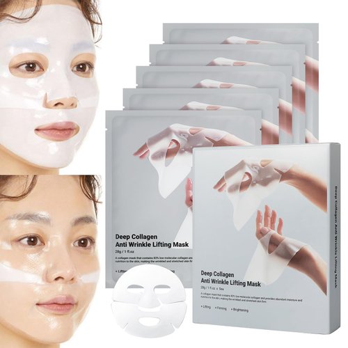 iaredon 5 PCS Deep Collagen Anti Wrinkle Lifting Mask, Collagen Overnight Moisturizing Face Mask, Smooth & Tight Skin, Real Hydrating Firming Hydrogel Mask, Collagen Facial For Elasticity