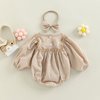 Douhoow Infant Baby Girl Plaid Romper Baby Sweatshirt Romper Ruffle Festival Clothes Fall Winter Outfits with Headband (Khaki plaid, 6-12 Months)