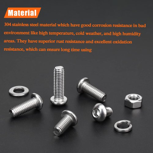 HELIFOUNER 147 Pieces M6 x 8mm /10mm /12mm /16mm /20mm /25mm /30mm, Button Head Socket Cap Screws Bolts Washers Nuts Kit, 304 Stainless Steel