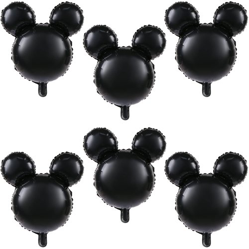 LIYDE 6 Pcs Mouse Head Balloon, 24'' Black Aluminum Foil Balloon for Birthday, Baby Shower Decorations