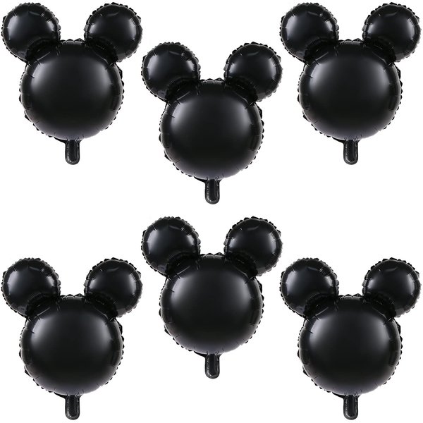LIYDE 6 Pcs Mouse Head Balloon, 24'' Black Aluminum Foil Balloon for Birthday, Baby Shower Decorations