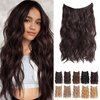 SHDanrtsey 21inch halo hair extension Adjustable Size 4 Secure Clips Invisible Wire Hair Extensions with Transparent Headband Wire hair Chocolate Brown Long Wavy halo extensions（6A#）