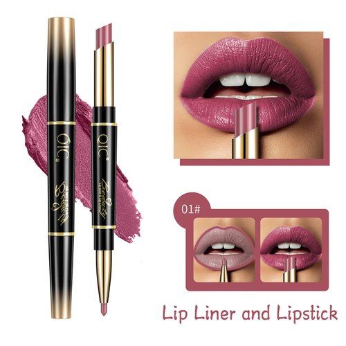 KUNSHNBEI Violet Lip Liner and Lipstick Set Kit, Long Lasting color 2 in 1 Lipstick with Lip Liner Pencil Combo, Lipliner Pencil, Waterproof 24 Hour lipstick with lip liner