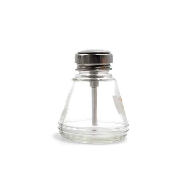 1 Pcs,6 Oz Clear Glass Dispenser Bottle for Nail Polish,Empty Push Down Alcohol Pump Sanitizer Container with Stainless Steel Cap,Metal Core Makeup Remover Holder