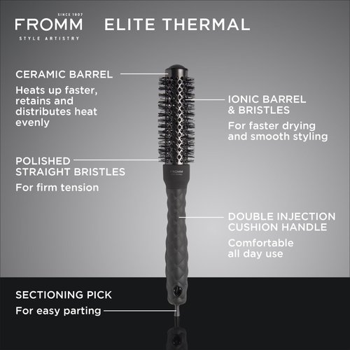 Fromm Elite Thermal Ceramic x Ionic 1" Round Brush for Expert Blowouts and Faster Hair Drying | Roller Hairbrush for Anti-static Styling, Smoothing, Straightening and Shine