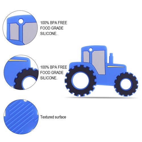 Baby Tractor Car Silicone Teether,Sensory Chew Toys,BPA Free Soft and Effective Infant Teething Pain Relief Toys,Freezer Safe,Food Grade Silicone,Best Shower Gift for Boys and Girls (Blue)