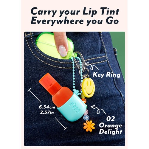 I'M MEME Water Gel Tint - Color Key Ring | Gift, Highly-pigmented, Long Lasting, Travel-Friendly, Lip Stain, 02 Orange Delight, 0.09 Oz