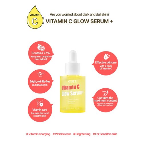 O!GETi Vitamin C Glow Serum Plus, 1.01 Fl Oz (Pack of 1)