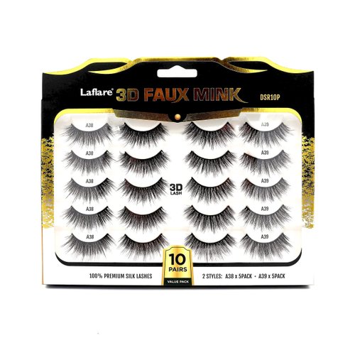 Laflare Premium Silk Lashes 3D Faux Mink Eyelashes Multipack, Light, Natural Looking, Professional Easy to Apply Eyelashes in a Knitted Style 10 Pairs Jumbo Pack (DSR10P)