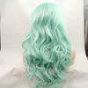 Melody Mint Green Natural Wave Hair Long Wavy Wigs Side Bangs Synthetic Light Green Lace Front Wigs Heat Resistant Fiber Hair Wigs For Women Hair Cosplay