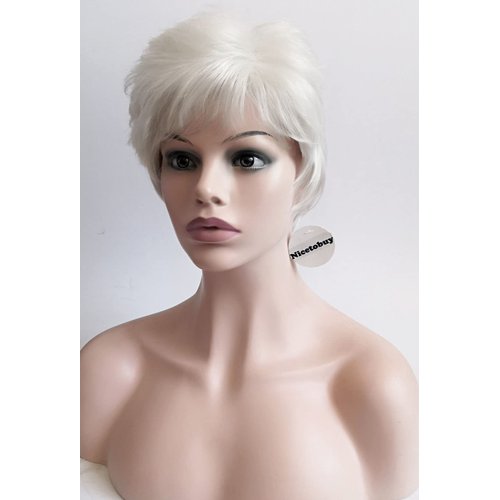 Nicetobuy Umeet Short Fluffy Curly Silver White Color Synthetic Wigs With Bangs For Older Women