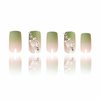 BABALAL Square Press on Nails Medium Fake Nails Green Glue on Nails 3D Butterfly Pearl Design Acrylic Nails 24Pcs Squoval Manicure Stick on Nails for Women and Girls
