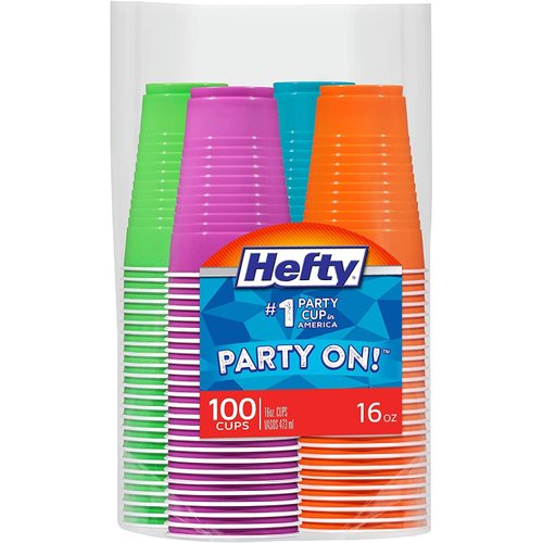 Hefty Party Cup Variety Pack, Disposable Plastic Party Cups, Easy Grip & Durable, Assorted Color Cup Variety Pack, 16-Ounce Cups, 100 CT Per Pack (Pack of 1)