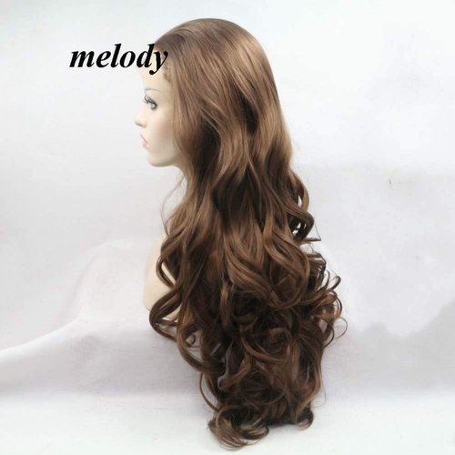 Melody Brown Wigs Long Wavy Wigs Synthetic Brown Lace Front Wigs Heat Resistant Fiber Hair Wig Natural Hairline Wig 6#Color Brown Color 24"