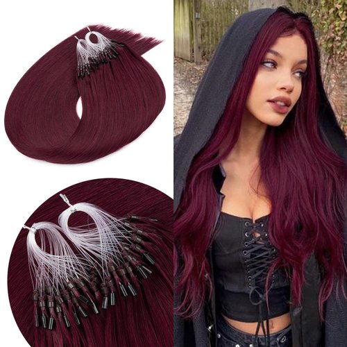 Senmy Microlink Hair Extensions Real Human Hair 16inch #99J Burgundy Micro Bead Hair Extensions Human Hair 1g/strands 50g Wine Red Micro Ring Hair Extensions Human Hair