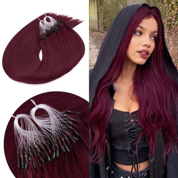 Senmy Microlink Hair Extensions Real Human Hair 16inch #99J Burgundy Micro Bead Hair Extensions Human Hair 1g/strands 50g Wine Red Micro Ring Hair Extensions Human Hair