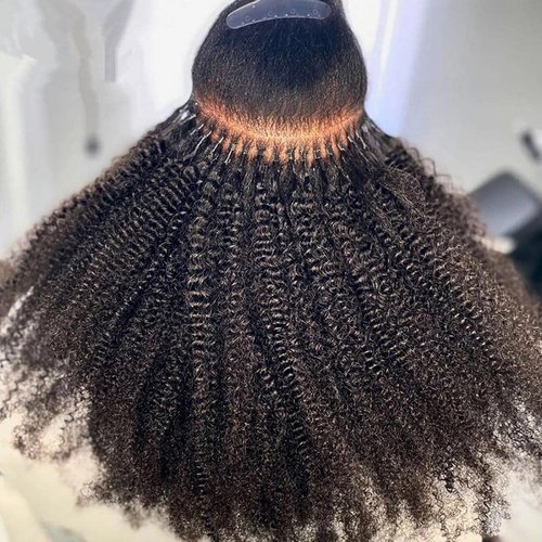 HAPPY&CC 3C 4A Kinky Curly I Tip Hair Extensions Human Hair Brazilian Pre Bonded 100% Keratin Human Hair Microlink Beads Hair Extensions 1g/strand 100g Stick Tip Hair(16inch)