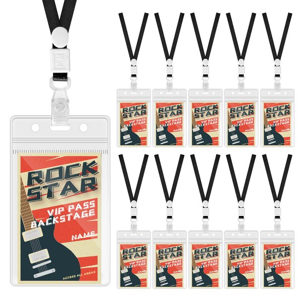 DLUGOPIS 10 Pices rock star party Badge Music Party Decorations Lanyards Rock and Roll Supplies Theme for Party Decoration