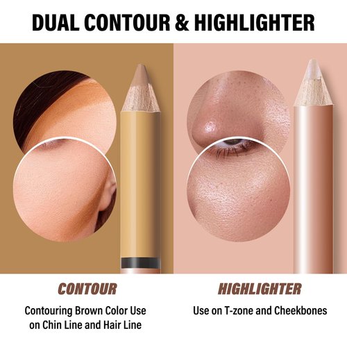 Apooliy 2 in 1 Cream Bronzer and Highlighter Stick,Cream Dual-Ended Highlight Contour Stick,Long Lasting & Waterproof Face Brighten Make up Pen