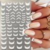 DANNEASY 8 Sheets White Nail Art Stickers French Tips Stripe Nail Stickers Holographic Nail Decals Self-Adhesive Nail Design Stickers Manicure Sticker Nail Decoration for Acrylic Nails