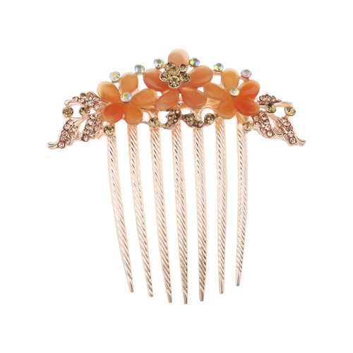 Micro Traders Flower Hair Comb Rhinestone Wedding Bride Headpiece Hair Ornament Decorative Hair Accessories for Women and Girls Hairstyles Champagne