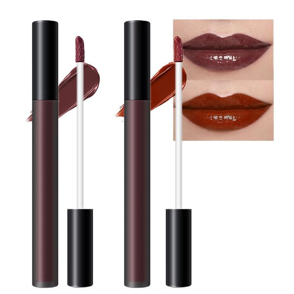 BINGBRUSH 2 Pcs Moisturizing and Silky Velvet Lipgloss Set, Matte Longwear Waterproof Smooth Lipstick for Makeup Collection - Nourishing Lipstick Lipgloss Lip Stain (set03)