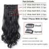 Clip in Hair Extensions for Women 7PCS Clip Ins 22 Inch Long Wavy Synthetic Thick Hairpieces Fake Hair Piece Double Weft Heat Resistant Fiber Natural Black 1B Color
