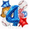 HADCKJA Baseball Balloon Baseball Birthday Party Supplies Number 4 Balloon Baseball Glove Balloon Red Blue Star Red Blue Confetti Balloon for Boy Shower Decorations Birthday Party Decorations 9Pcs