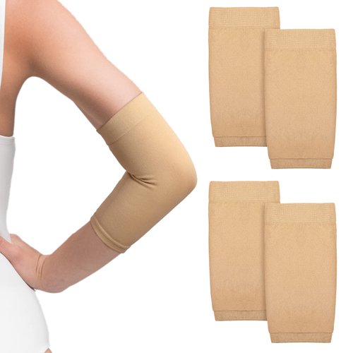 2 Pairs Full Forearm Tattoo Cover Up Compression Sleeves Band Concealer Support UV Arm Sleeves for Women Men (Nude,7.1 x 3.9 Inch)