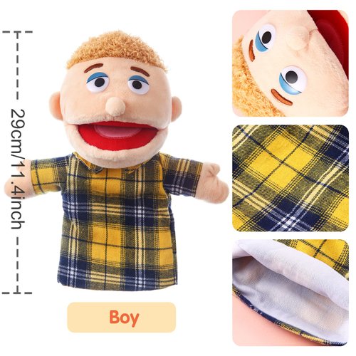 1 Pcs Family Hand Puppets 12 Inch Grandparents, Mom & Dad, Brother & Sister Plush Hand Puppet Toys Role-Play Toy Puppets for Kids Storytelling Imaginative Pretend Play Teaching Preschool(Brother)