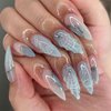 Stiletto Press on Nails Long Almond Fake Nails Summer False Nails with Design 3D Shell Glitter Full Cover Glossy Stick on Nails Rhinestones Glue on Nails Ocean Acrylic Artificial Nails for Women 24Pcs