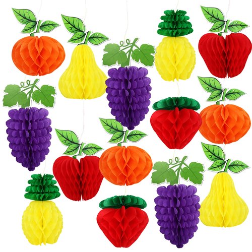6 Pack Fruit Party Decorations Hawaiian Table Centerpieces Pineapple Honeycomb Decorations Hanging Tissue Paper Ball Strawberry for Hawaiian Tropical Luau Jungle Fruit Themed Party Supplies