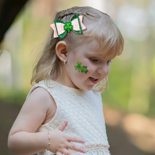 Glitter St Patrick's Day Hair Bow Clips Girls Green Shamrock Hair Barrettes Accessories Kids Irish Lucky Clover Party Costume Supplies