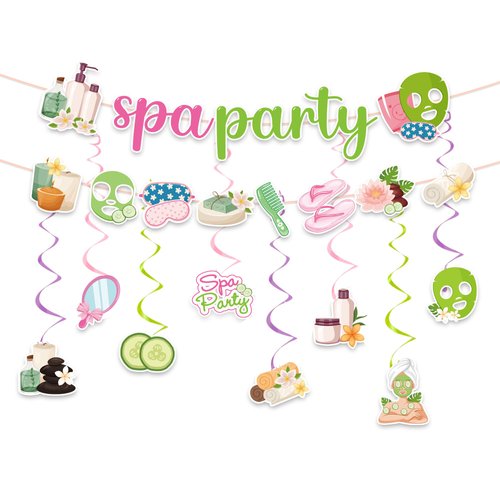 Spa Party Decorations Include Hanging Banner and Hanging Swirl Spa Party Supplies for Girls Makeup Theme Birthday Slumber Party Decor Salon Spa Day