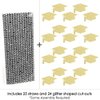 Gold Glitter Grad Cap Party Straws - No-Mess Real Gold Glitter Cut-Outs & Decorative Graduation Party Paper Straws - Set of 24