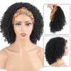 Aisaide Short Afro Curly Headband Wigs for Black Women,Deep Curly Black Wigs with Headband Attached Scarf Wigs Full Wigs with Wig Cap Head Wrap Wigs 2 in 1 Afro Kinky Curly Wigs with Turban Scarf