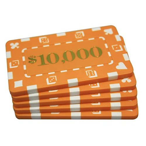 MRC 5 Pcs Denominated Rectangular Poker Chips Plaques $10000 Orange