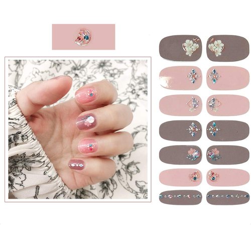 SIUSIO 112pcs 8 Sheets Full Nail Wraps Stick on Gel Nail Polish Strips Stickers Elegant Gradient Glitter Nail Adhesive DIY Nail Art Sticker with 1PCS Crystal Glass Nail Files for Women Girls