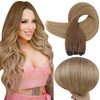 Full Shine Weft Human Hair Extensions Remy Hair Sew In Weft Hair Extensions Straight Hair Ombre Hair Extensions Golden Brown To Dark Blonde Human Hair Bundles Double Weft Extensions 105G 16 Inch
