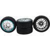 HIRCQOO 4Pcs 2.59in Rubber Tires & 12mm Hex Plastic Wheel Rims Set 14-Spoke w/Foam Compatible with Traxxas Kyosho HPI Tamiya Associated 1/10 RC On-Road Touring Car (Blue)