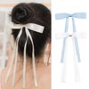 Hair Bows For Women, 4Pcs Bow Hair Clips Fabric Bowknot With Long Tail Hair Accessories Barrette Hair Ribbons for Women Girls Toddlers Teens Kids (4Pcs, Blue+White)