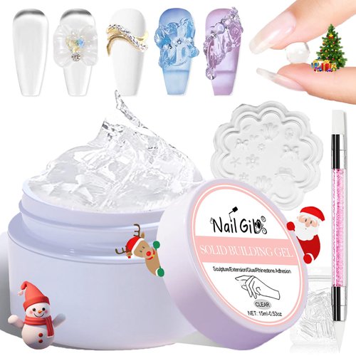 NAILGIL Solid Builder Gel For Nails,3D Gel Nail Art Sculpture Non-Sticky Hand Clear Extension Gel Sock Off UV LED with 3D Silicone Mold Salon DIY at Home-15g/0.53oz