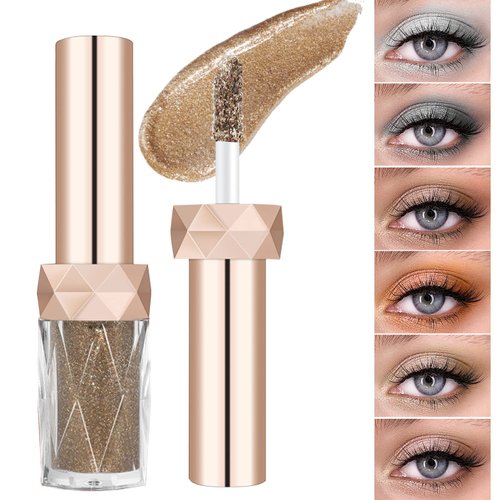 Liquid Glitter Eyeshadow, Diamond Shimmer Eyeshadow Long Lasting Lightweight Metals Gloss Sparkling Quick-Drying Eye shadow Creates High-Impact Eye Looks，Cosmetics Gift For Girls And Women (05 Champagne gold)