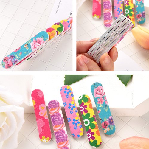 100 Pieces Mini Nail Files Double Sided Emery Boards Nail File and Buffers Nail Tools for Women Girls, 5 Colors
